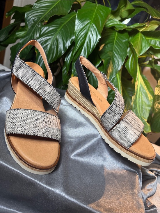 Andre Assous Shoes - Andre Assous Neveah Black & Beige Espadrille Wedge Sandal 
Size EU 36 / US 6